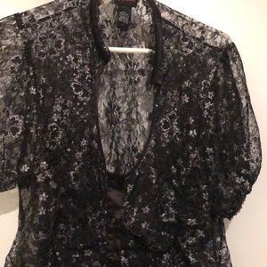 Torrid sheer floral lace top 2 black with shimmer